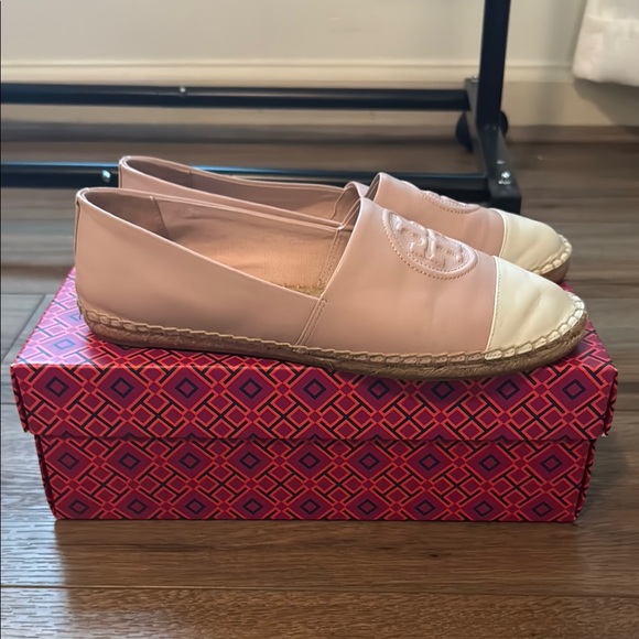 Tory Burch Pink Cream Leather Espadrille Flats — gently used with box - Picture 9 of 13